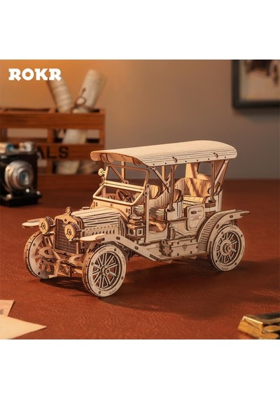 Rokr Mc801 Klasik Araba Vintage Car Dıy Minyatür Maket Model Seti Ahşap 3d Wooden Puzzle 3d Model Kit Detaylı Dekoratif Hobi Seti Ahşap Maket