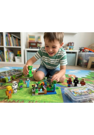 Minecraft Temalı Hareketli Eklemleri 12 Karakter Figürlü Ve 11 Parça Aksesuarlı Oyun Seti 1