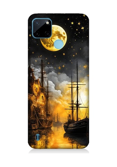 Realme C21y Uyumlu Ayışığı Gemisi Desenli Silikon Kılıf