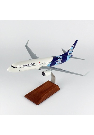 Thy011 1/100 Ölçek, Thy Adana Demir Spor Logolu B737-800 Yolcu Uçağı, Sergilemeye Hazır Ahşap Standlı Model-56265
