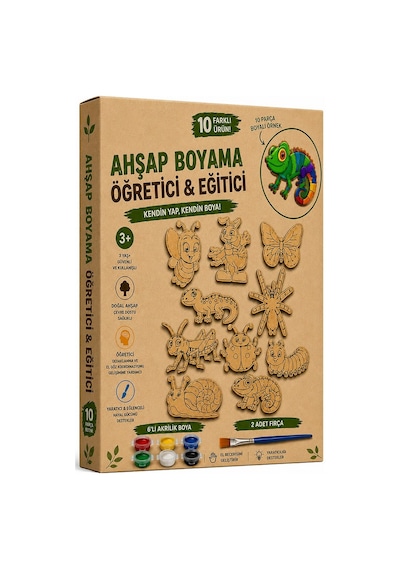 Ahşap Boyama Böcekler 10 Lu 1 Paket 10x15cm Ahşap Boyama 6 Renk Boya Resim Fırçası Etkinlik Çocuk Gelişim Motor Beceri