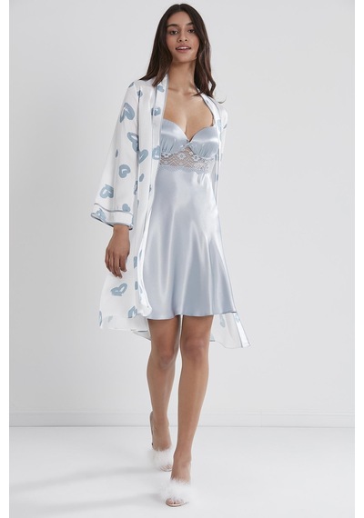 Pierre Cardin 2406 Kadın Saten Emprime Gecelik&sabahlık Takım - Mist Mist