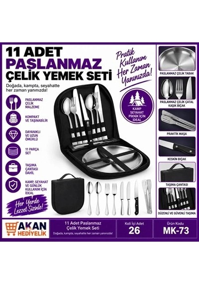 Özel Üretim Piknik Seyahat 11 Parça Paslanmaz Çelik Kamp Yemek Seti Diğer
