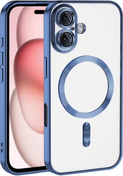 Apple Uyumlu iPhone 16 Plus Kılıf Kamera Korumalı Ve Magsafe Halkalı Shiny Premium Parlak Silikon Kapak Mavi