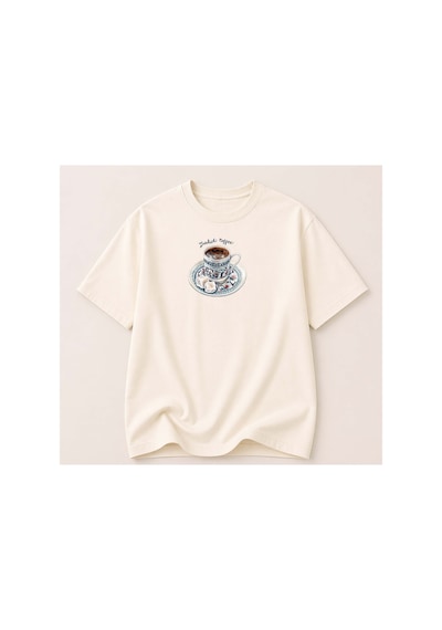 Herkesemoda Turkish Coffee Baskı Detaylı Kadın Bisiklet Yaka Pamuklu T-shirt Krem