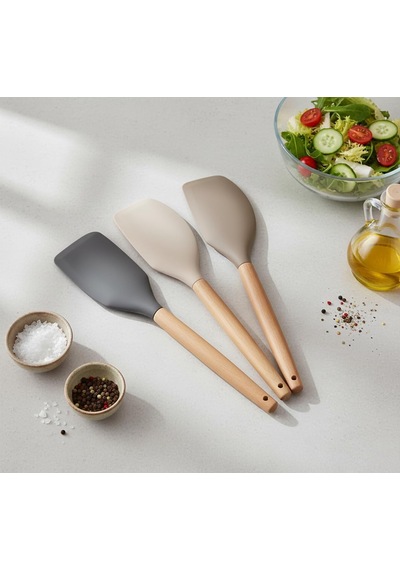 Bambu Saplı Silikon Dar Sıyırma Spatulası, Bambu Uzun Silikon Dar Spatula 27cm 3 Renk Seçenekli Siyah Çok Renkli