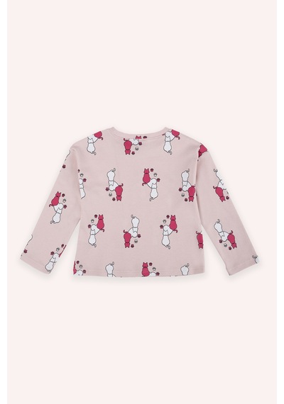 Panço Kız Çocuk Desenli Pembe Pijama Takımı