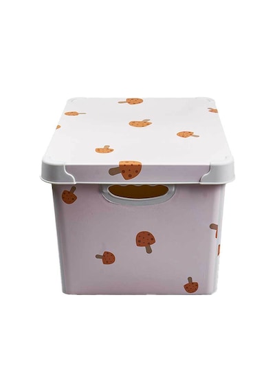 Style Box Mantar Desenli 20 L Dekoratif Oyuncak Ve Saklama Kutusu Bej Çok Renkli