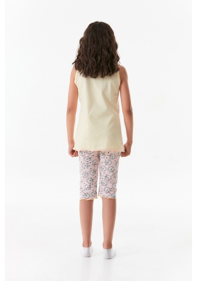 Fullamoda Baskılı Bisiklet Yaka Kız Çocuk Pijama Takımı 24mıcg631212232-sarı 24MICG631212232-Sarı