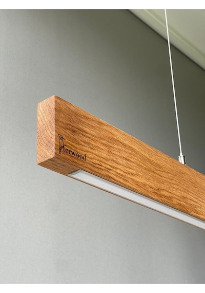 Ferwood Aydınlatma Ferwood 110cm Doğal Ceviz Ahşap Sarkıt Lamba - 4000k Beyaz Led Avize