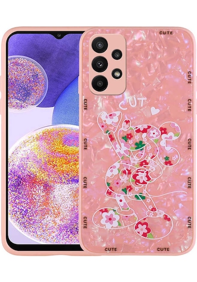 Galaxy A23 Kılıf Desenli Sert Silikon Zore Mumila Kapak Pink Mouse