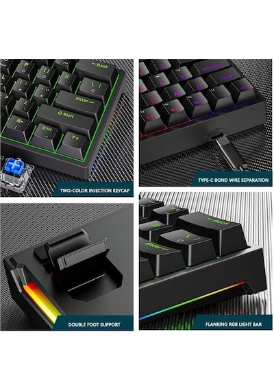 Q60 Blue Switch Mini Rgb Oyun Klavyesi Gaming Mekanik 62 Tuşlu 18 Rgb Led Usb Tip-c Kablosu Pembe1