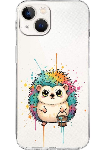 Apple Uyumlu iPhone 13 İle  Splash Kirpi Tasarımlı Kamera Korumalı Şeffaf Silikon Kılıf 051f