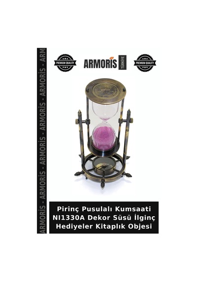 Pirinç Pusulalı Kumsaati Nı1330a Dekor Süsü İlginç Hediyeler Kitaplık Objesi Pirinç Sarısı