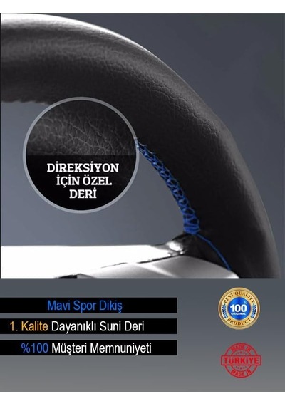 Volkswagen İle Uyumlu Passat İçin Süper Deri Direksiyon Kılıfı, Mavi Şeritli Spor Dikiş, Onbdk0003858 Diğer