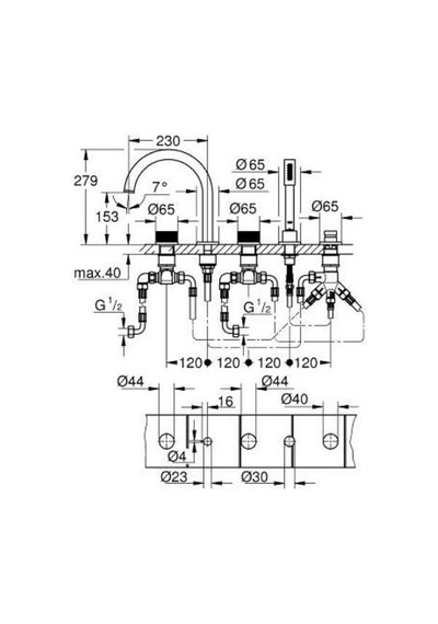 Grohe Atrio Private Collection 25226GL0 5 Delikli Küvet Bataryası Altın