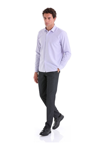 Hatemoğlu Lila K. Comfort Fit Çizgili Pamuklu Slim Yaka Uzun Kollu Casual G Lila