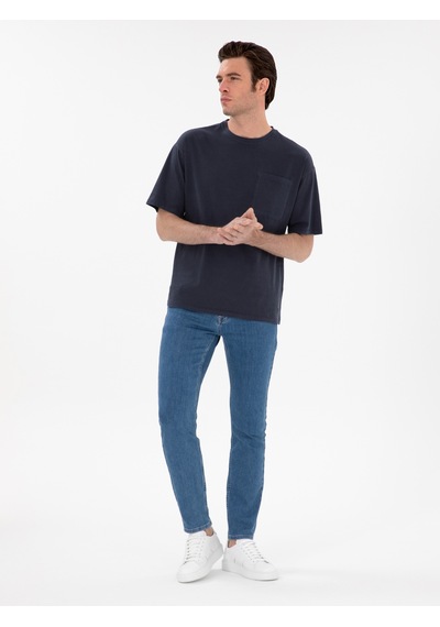 Lacivert Oversize Bisiklet Yaka T-shirt