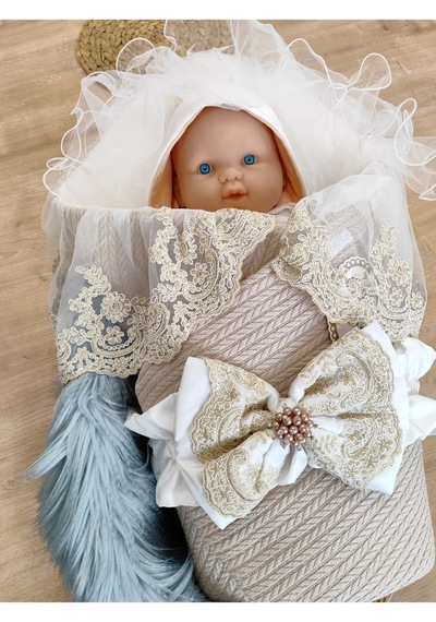 Triko Örg Haki Bebek Kundağı Unisex Bebek Dış Kundak Battaniyesi Hastane Çıkışı Kundak Battaniye Sütlü Kahve