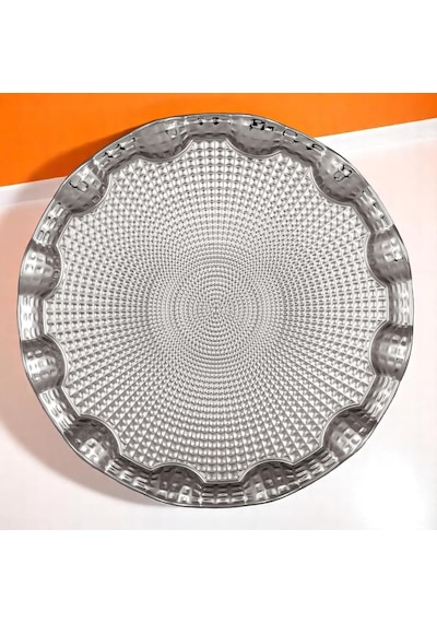 Osmanlı Motifli Yuvarlak Metal Servis Tepsisi 6 Kişilik Sunum Tepsisi, 35 Cm, 495 G, Gold Ve Gümüş Renk Seçeneği Gümüş Grisi Çok Renkli