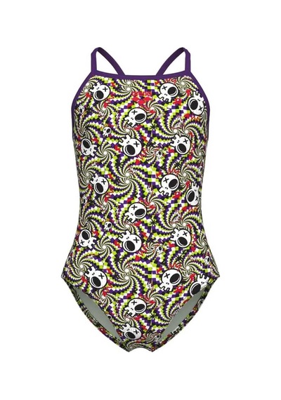 Arena Gırl's Fun Skulls Swımsuıt Lıghtdrop Back L Multı Black-plum Açik Yeşil
