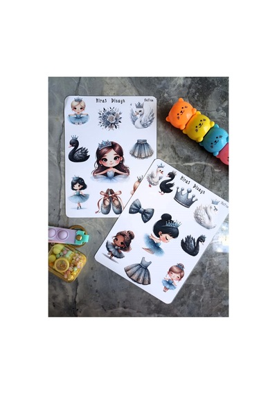 Mavi Balerin Sticker Seti 2 Sayfa 13x17 cm Defter Laptop Telefon Etiketi