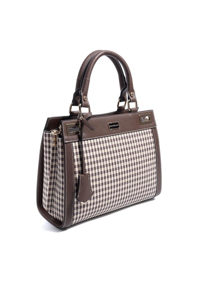 Silver Polo Sp1174 Kadın El Çantası Ekose Line Kare Kahve Sarı-kahve