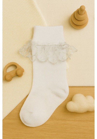 Esila Kids Çocuk Çorap Dantel Detaylı Şık Çorap Beyaz