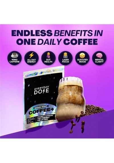 Everyday Dose 90 Mg Caffeıne,5000 Mg Collagen,l-theanine,chaga,lion's Mane Premium Coffee 30 Serving