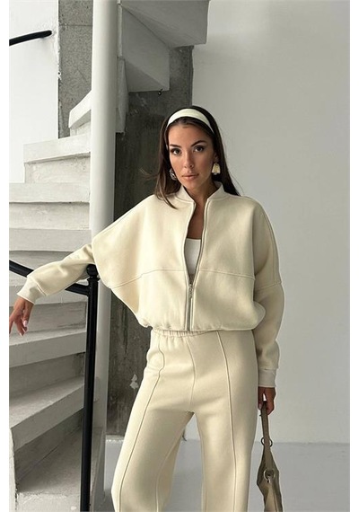 Neşeli Butik Kadın 3 İplik Şardonlu Oversize Eşofman Takımı Nbg105 Bej