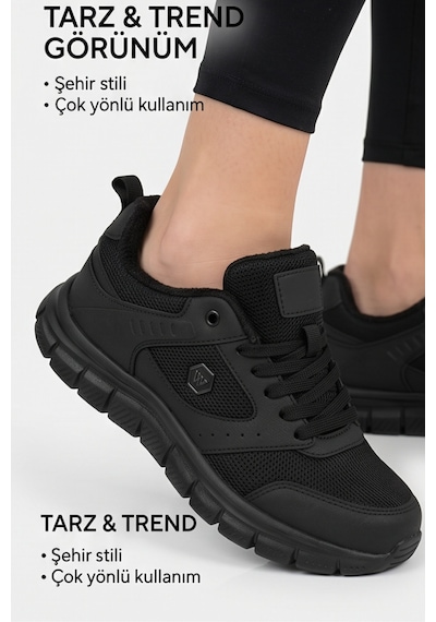 Purewalk Unisex Siyah Kalın Tabanlı Spor Ayakkabı - Hafif Esnek Günlük Yürüyüş Sneaker Rahat Koş...