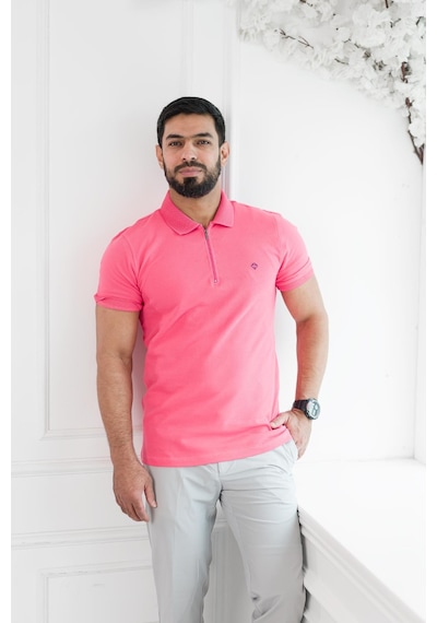 Paul Martin Fermuarlı Polo Yaka Regular Fit T-Shirt Fuşya