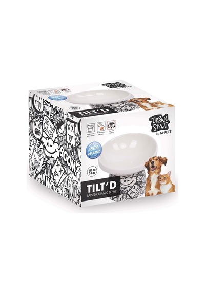 M-pets Urbanstyle Tilt'd Raised Ceramic Bowl 150ml Siyah Beyaz
