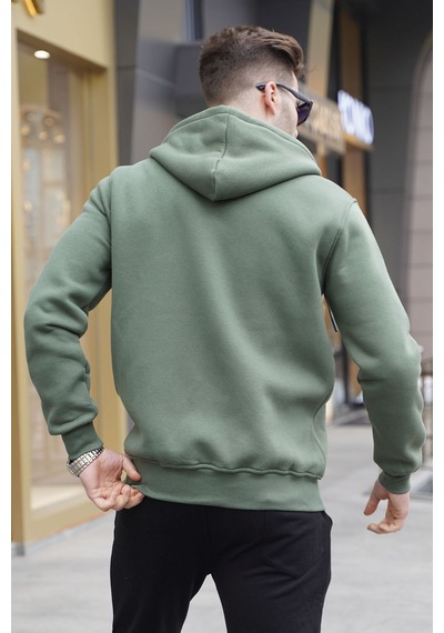 Madmext Haki Yeşili Kapüşonlu Regular Fit Erkek Sweatshirt 6033 Haki Yeşili