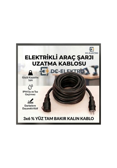 Evde Araç Şarjı İçin 3x6 Mm 5 Metre Hes Kablolu Tam Bakır Kauçuk Erkek-dişi Fişli Dış Ortama Dayanıklı Uzatma Seyyar - 888460487