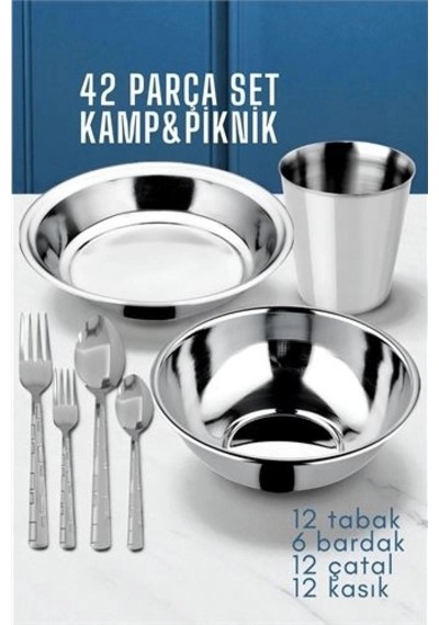 42 Parça Tabak Kase Bardak Çatla Kaşık Seti Kamp Piknik Seti 721970 '