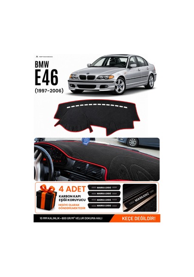 Bmw E46 1997-2006 Uyumlu Torpido Koruma, Torpido Örtüsü, Torpido Kılıfı - Siyah Kırmızı