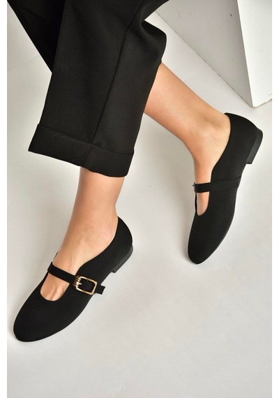 Fox Shoes Y820650204 Siyah Kumaş Toka Detaylı Şık Babet Siyah