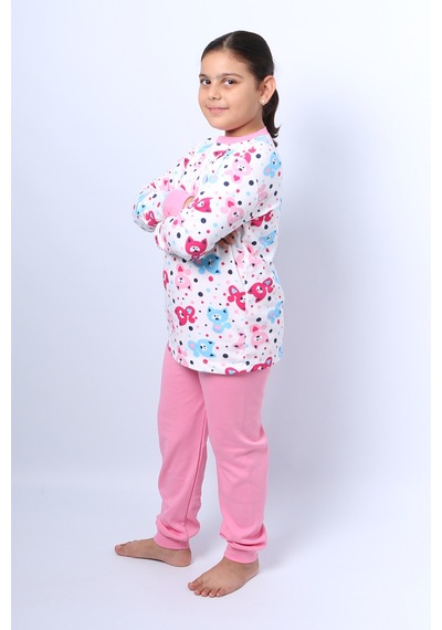 Kız Çocuk Pijama Takımı Baskılı Ribanalı C50 Toz Pembe