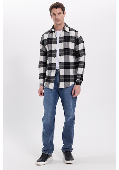 Tudors Erkek Slim Fit Dar Kesim Kareli Kışlık Oduncu Gömlek-42222 Beyaz