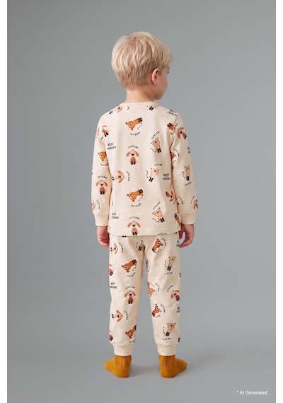 Defacto Uzun Kollu Bisiklet Yaka Üst Jogger Alt Hayvan Baskılı 2li Pijama Takımı Erkek Bebek H6537a526aubg734 Bej-bg734