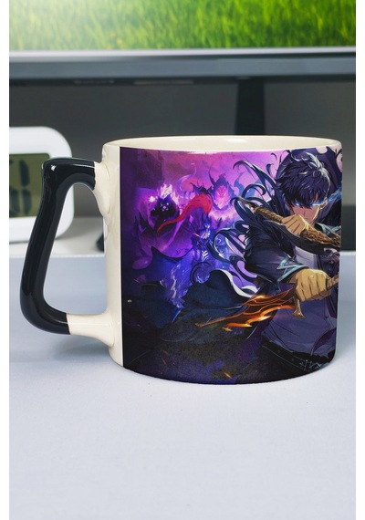 Solo Leveling Anime Baskılı Seramik Lüks Kupa 1 Adet Özel Siyah Kulp Dalga Kulp V2d Çok Renkli