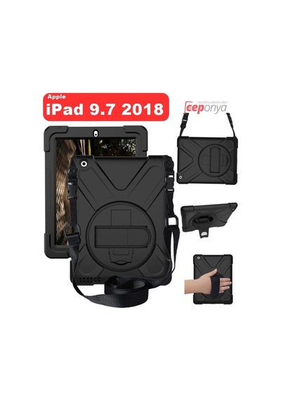 Apple Uyumlu iPad 9.7 2018 Boyun Askılı Stantlı Darbeye Dayanıklı Kılıf