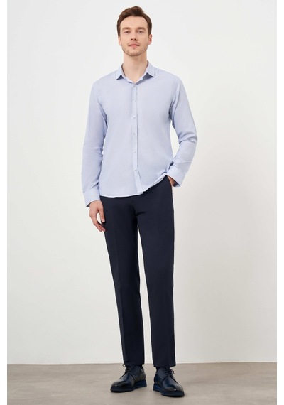 Morven Erkek Lacivert Pamuk Baskılı Desenli İtalyan Yaka Slim Fit Gömlek 24mc004104200 Lacivert