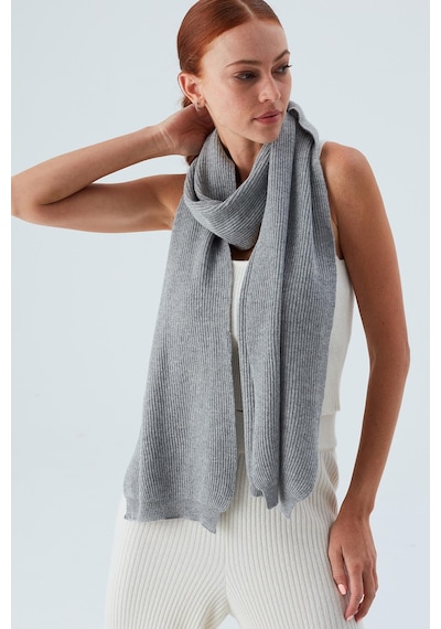 Peraluna Nomı Scarf Selanik Örgü Kaşmir Karışımlı Yumuşak Kadın Triko Atkı - Gri Melanj Gri Melanj