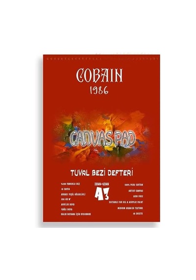 Cobain 1986 Tuval Bezi Defteri Akrilik Defteri Yağlıboya Defteri Guaj Defteri A3