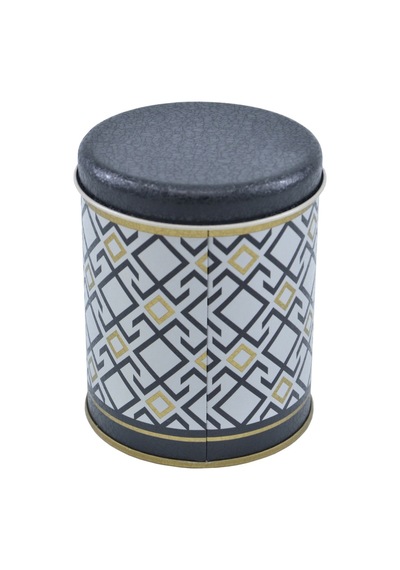 Turkish White Black Desenli Yuvarlak Metal Kutu, 9 Cm X 11 Cm, 0.6 Lt