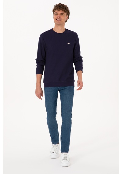 U.S. Polo Assn. Erkek Bisiklet Yaka Regular Fit Petek Dokulu Mürdüm Sweatshirt 50316304-VR074
