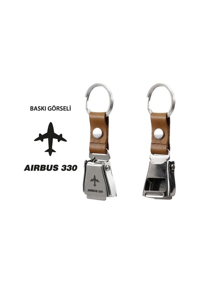 Zekupp Airbus A330 Uçak Tasarımlı Şişe Açacağı Özellikli Taba Renk Emniyet Kemeri Anahtarlık