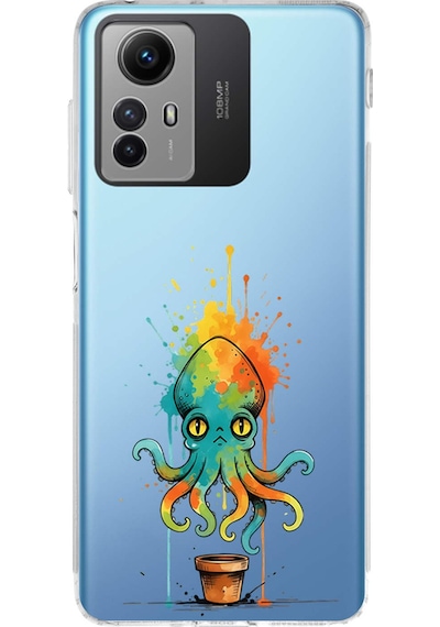 Redmi Note 12s İle Uyumlu Splash Ahtapot Tasarımlı Şeffaf Silikon Kılıf Şeffaf